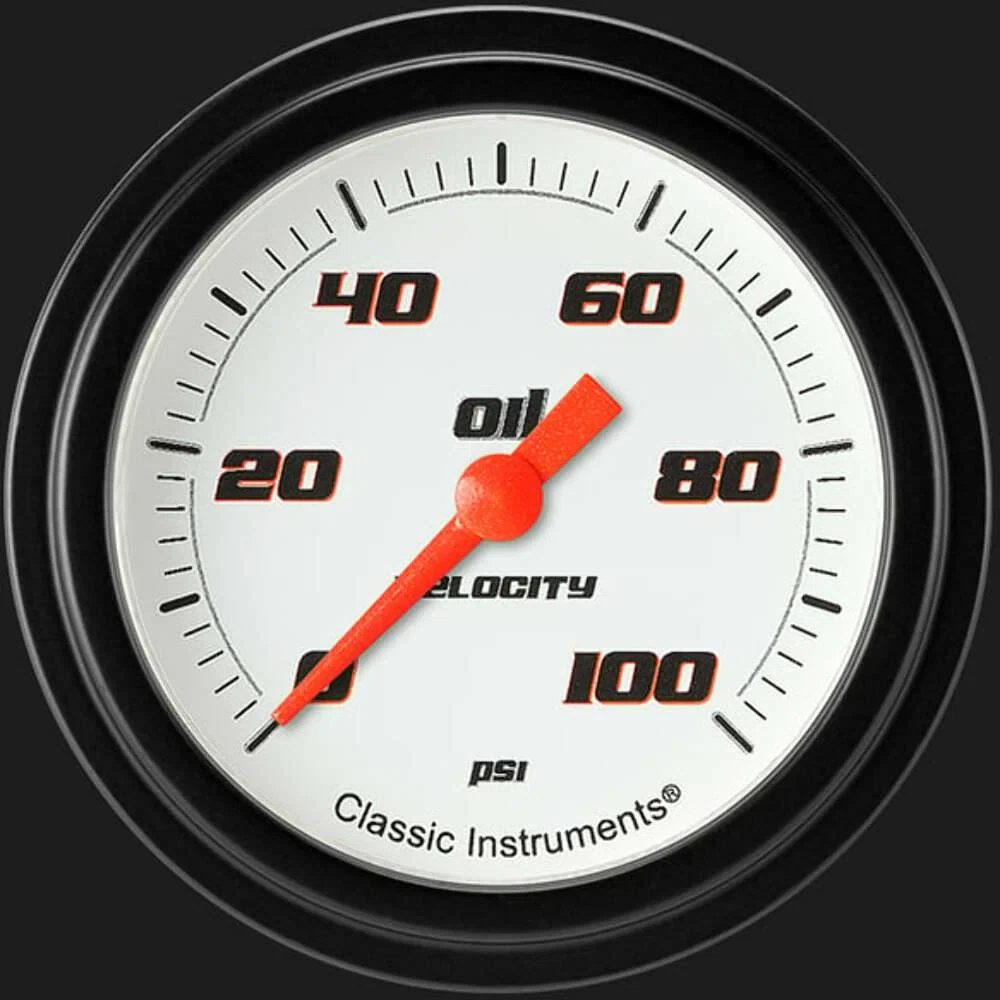 Velocity White 2 5_8_ Oil Pressure Gauge VS381WBLF